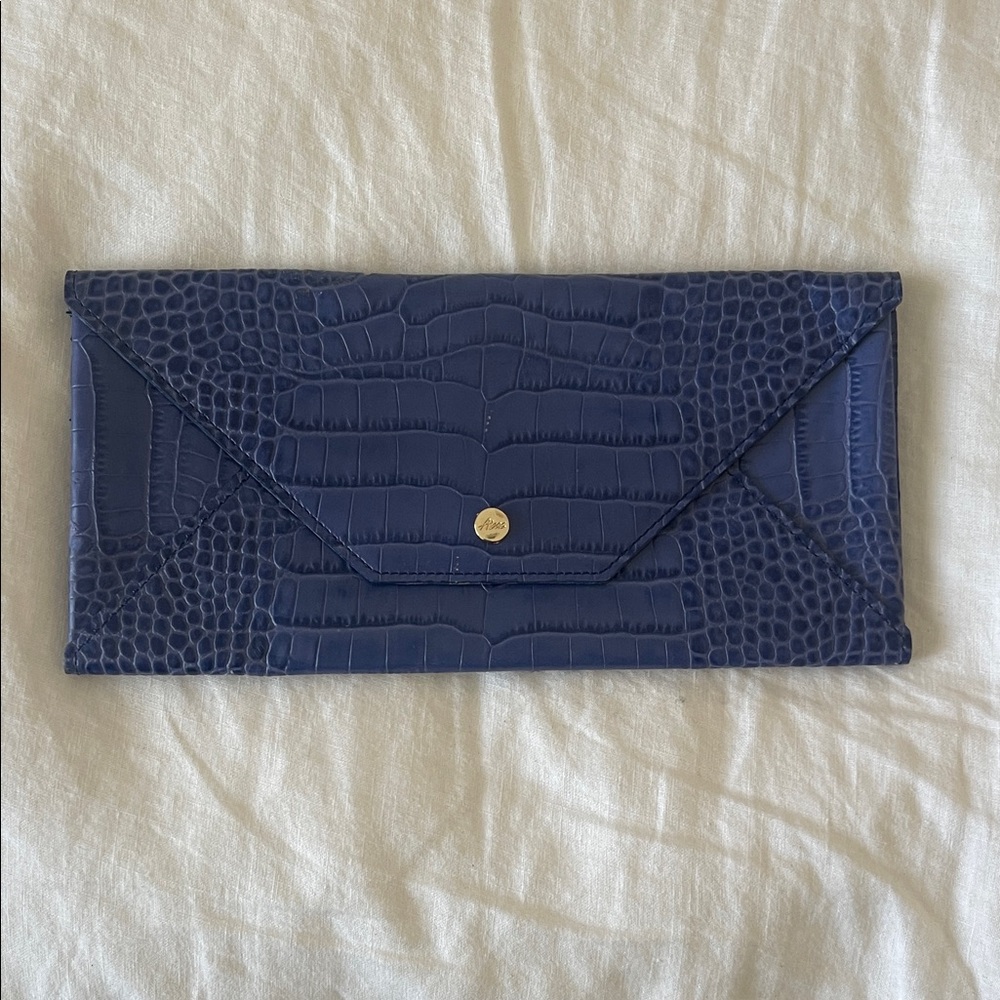 Elegant Blue Crocodile-Embossed Clutch
